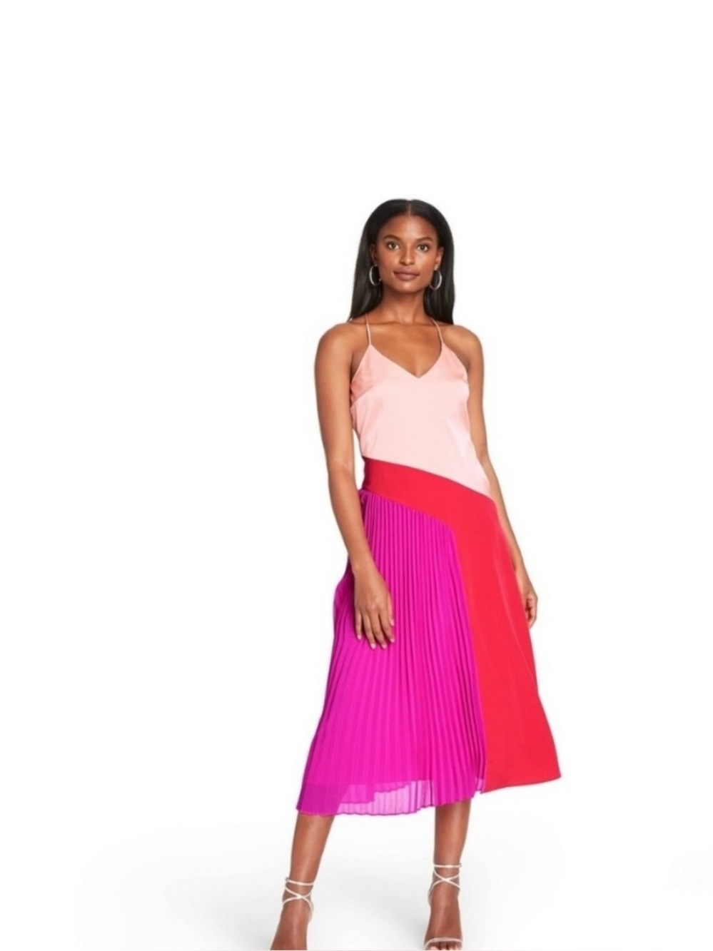 Cushnie Pink, Red & Magenta Colorblock Midi Slip Dress